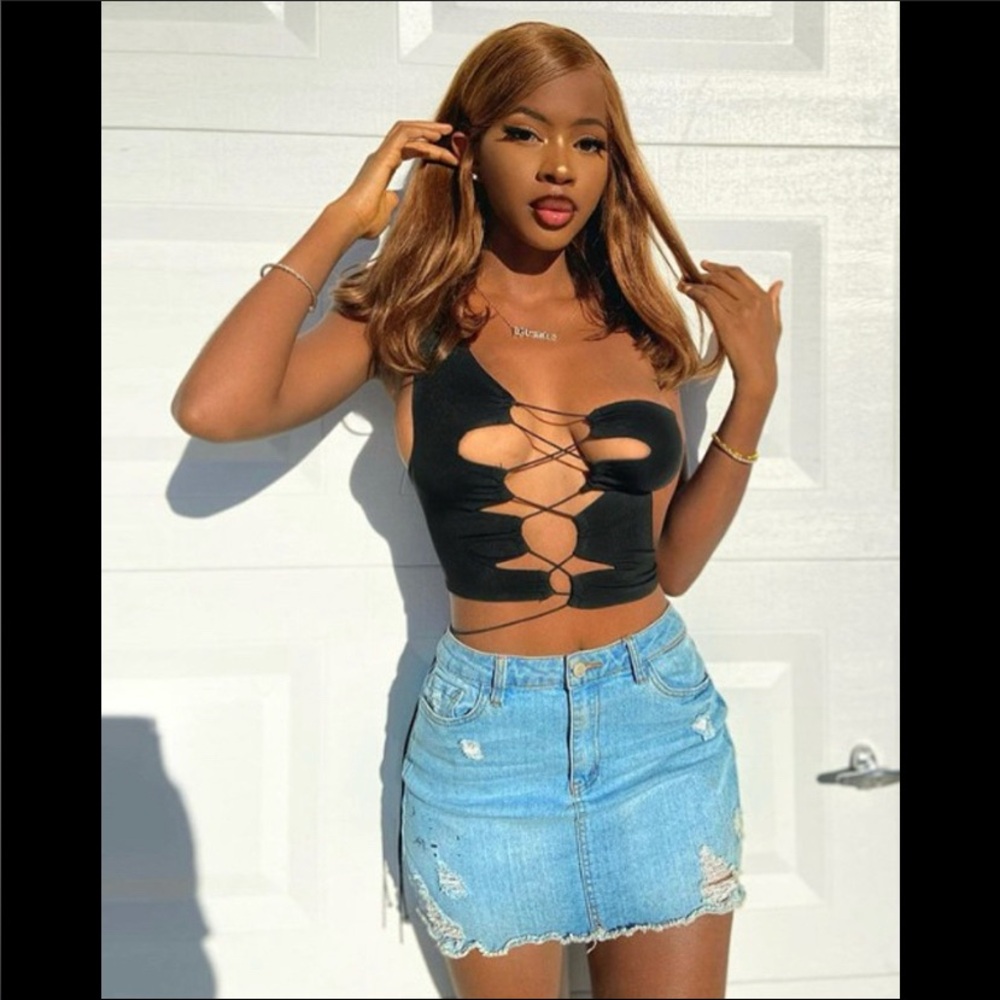 Black Lace-Up Women's Top